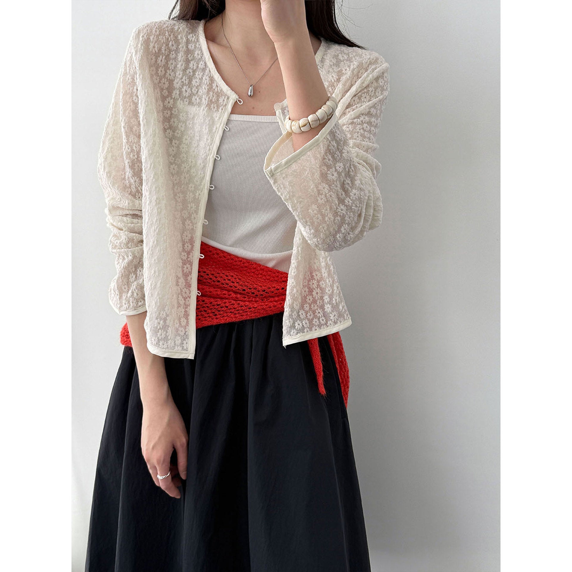 Korean gentle lace jacquard knitted cardigan women's spring new sunscreen jacket