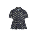 Floral Print Polo Collar Puff Sleeve Cotton Shirt