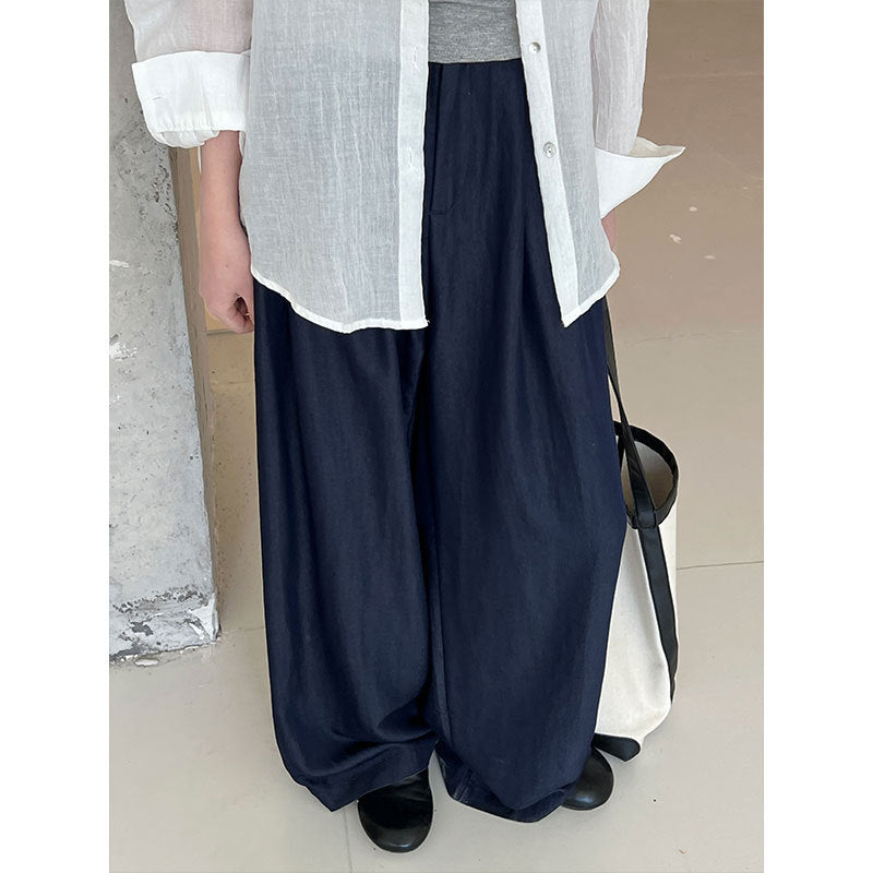 Simple and lazy Yamamoto high-waisted wide-leg trousers women's summer new relaxed imitation Tencel pants