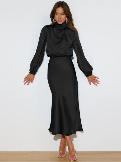Satin Long Sleeve Maxi Dress