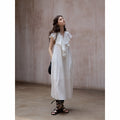 Pure cotton loose design ruffle edge minimalist and thin sleeveless V-neck lace-up dress