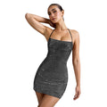 Rhinestone Halter Mini Dress