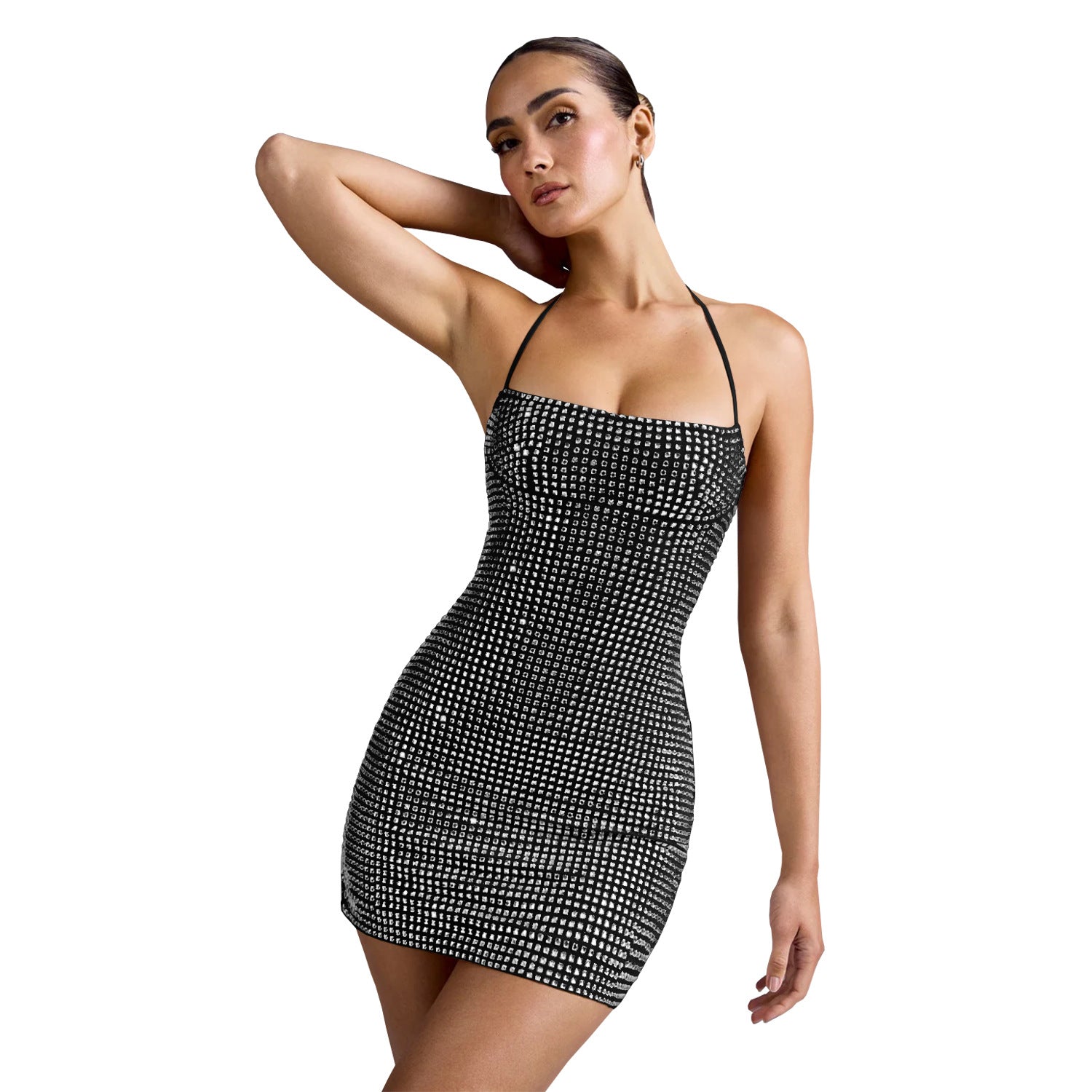 Rhinestone Halter Mini Dress