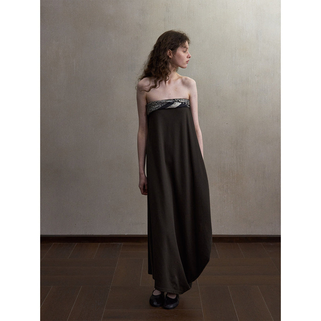 Simple cotton skin-friendly tube top dress irregular curved hem design long dress