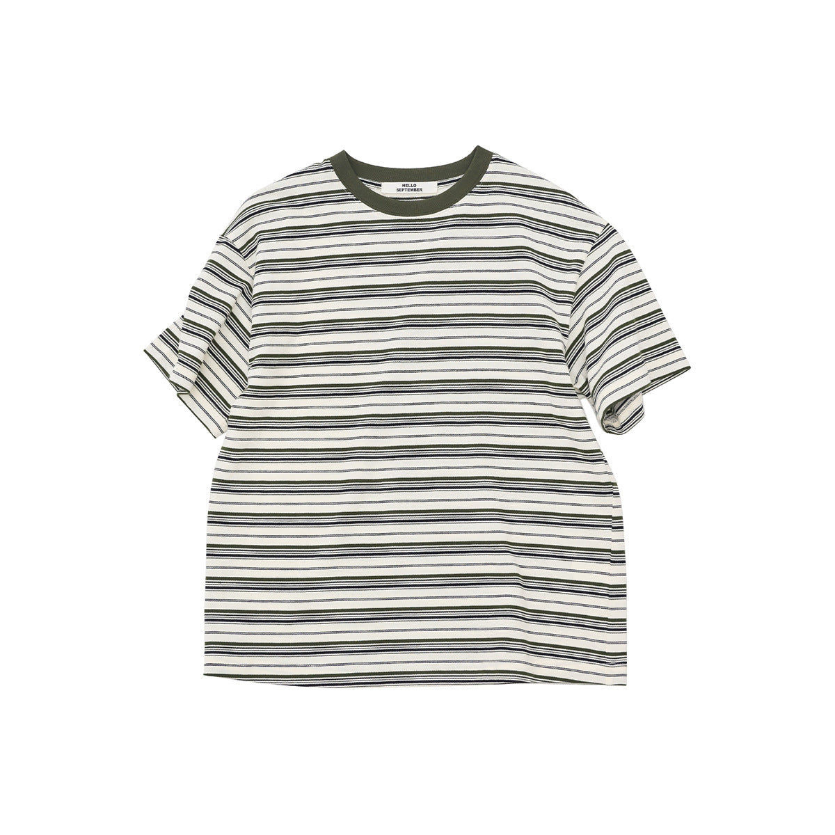 Spring new casual contrasting color crew neck striped easy versatile medium and long short-sleeved T-shirt