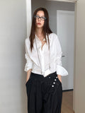 Polo Collar Long Sleeve Shirt Women Single-Breasted Button-Up Waist Fit