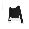 Pure desire sexy royal sister style slanted shoulders slim long-sleeved T-shirt