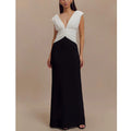 V-neck dress high-end celebrity style splicing temperament elegant long dress women's hip skirt