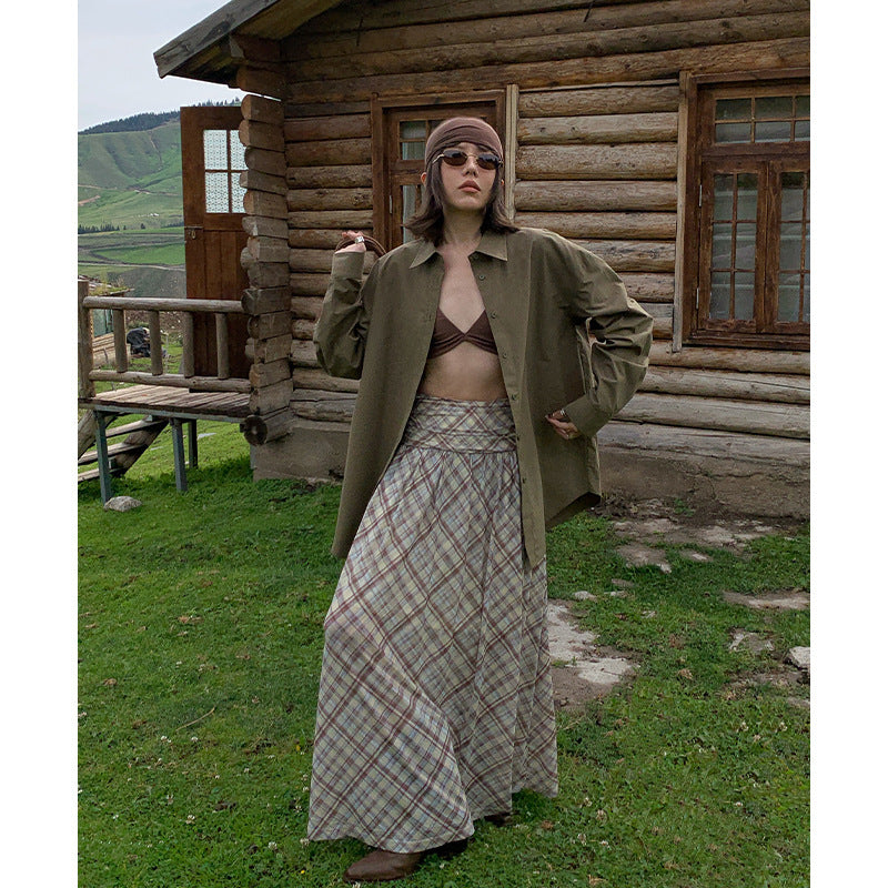 High waist a word tall mesh cool plaid half skirt elegant knitted skirt