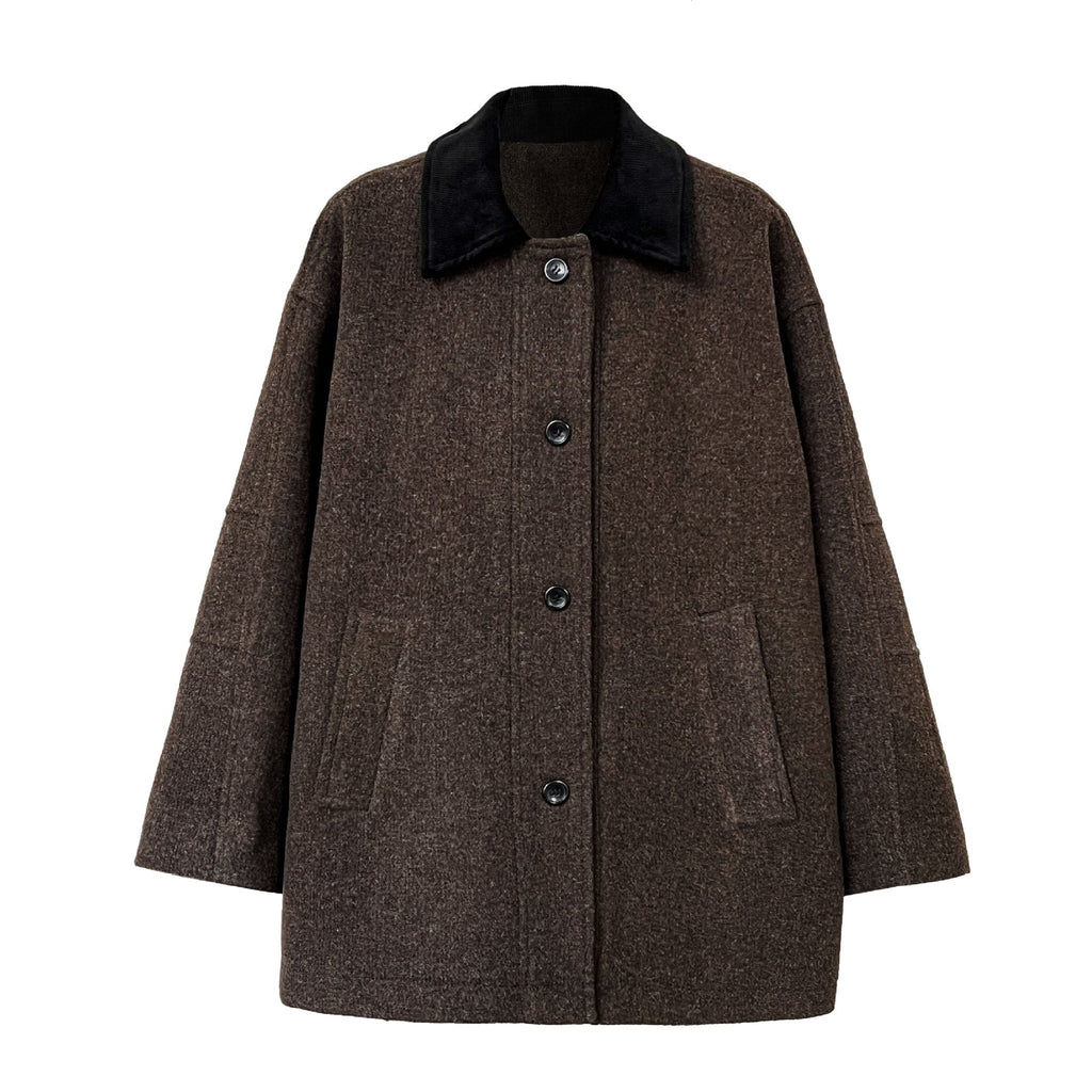 Premium texture wool retro temperament contrasting coat women's new winter simple woolen coat
