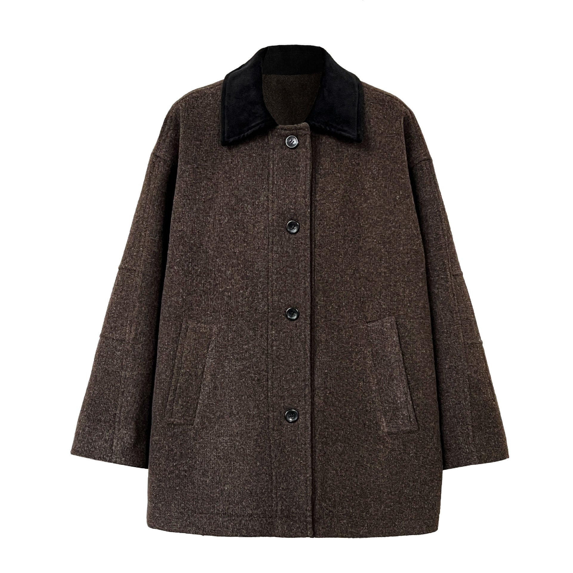 Premium texture wool retro temperament contrasting coat women's new winter simple woolen coat