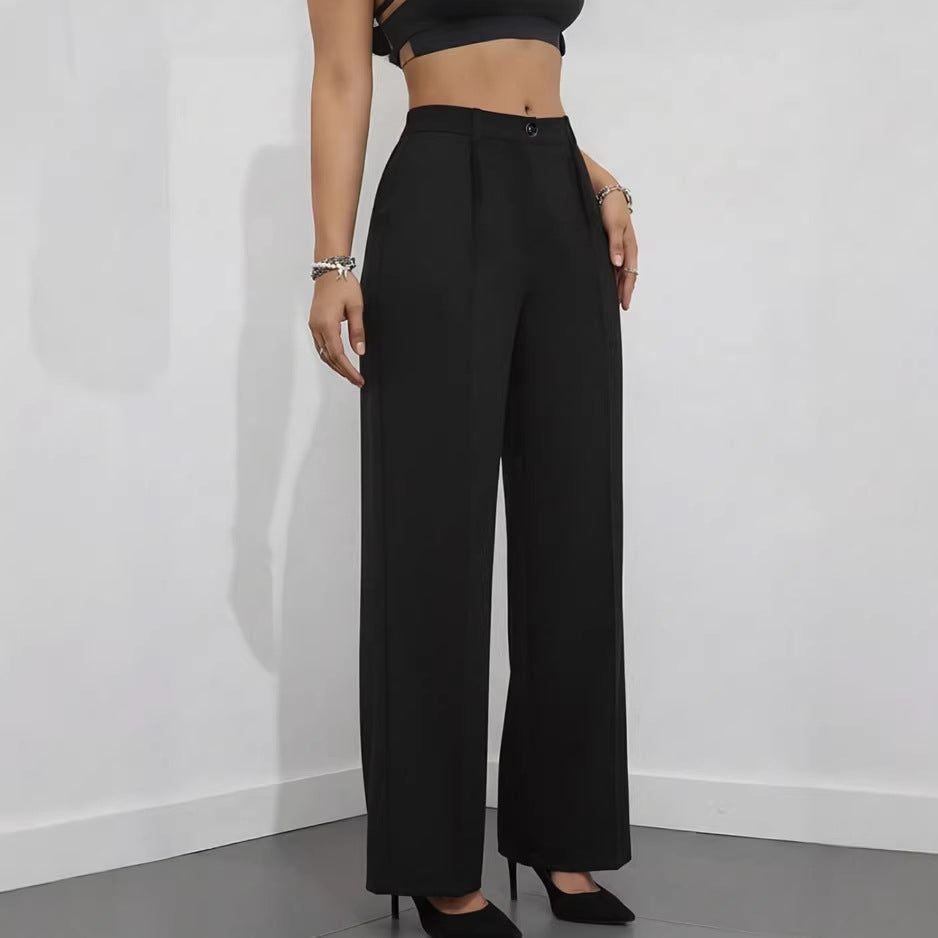 Women's new high waist drape straight simple casual women's trousers work trousers trousers