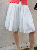Thin elastic waist lace embroidered splicing silhouette five-point casual pants