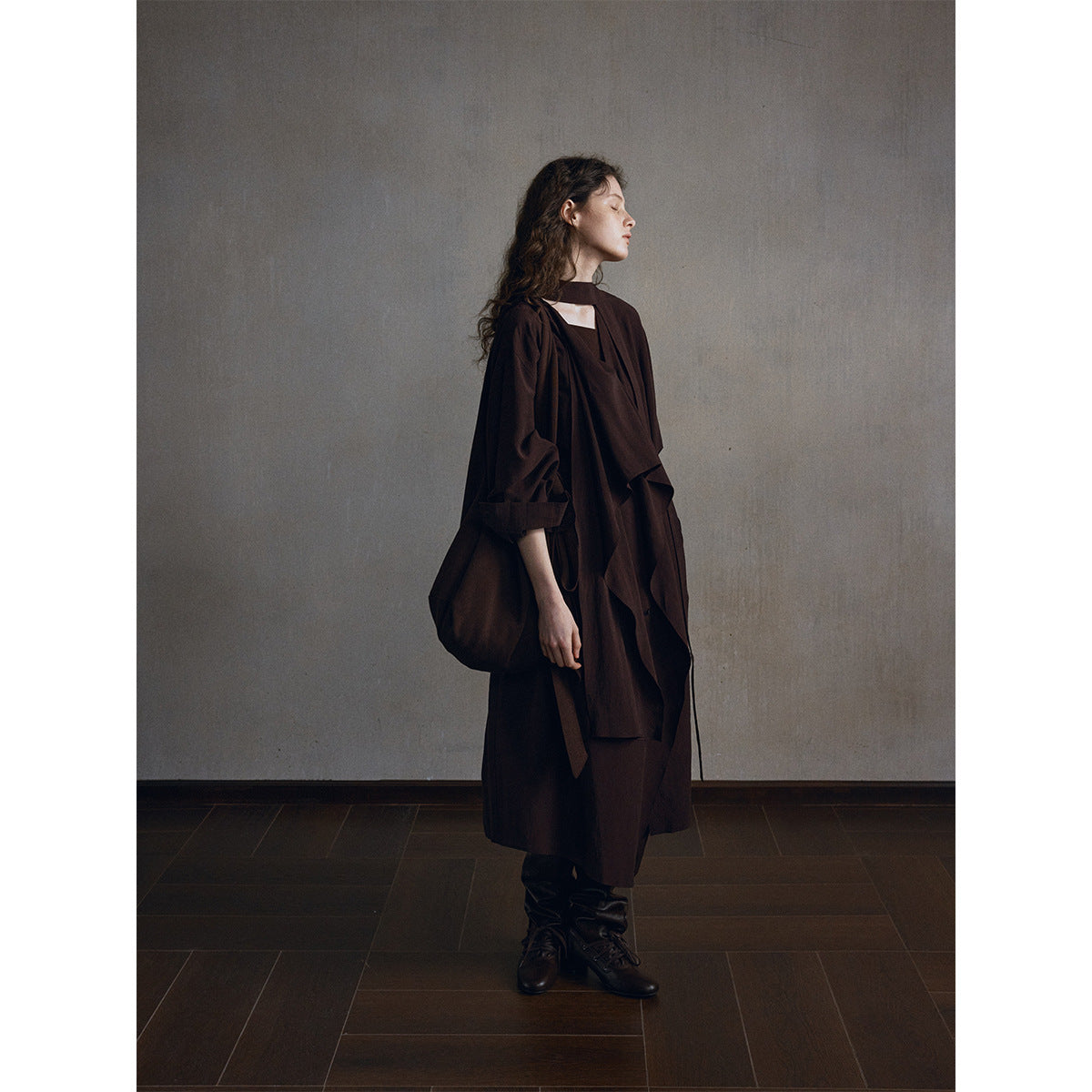 Tencel linen loose lace-up trench coat dress design temperament long coat