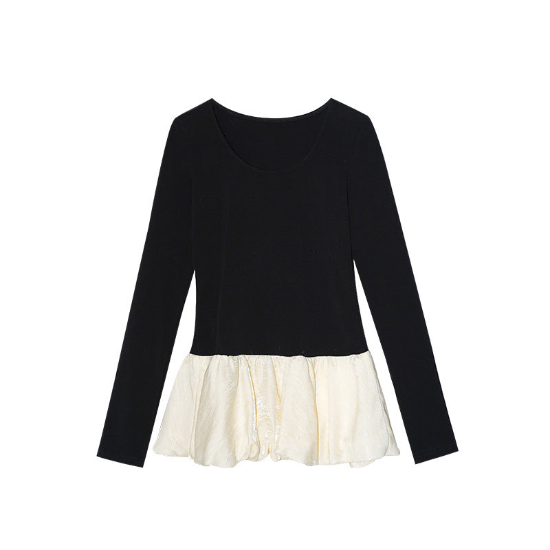 Sweet age-reducing bud hem long-sleeved crew neck bottoming shirt