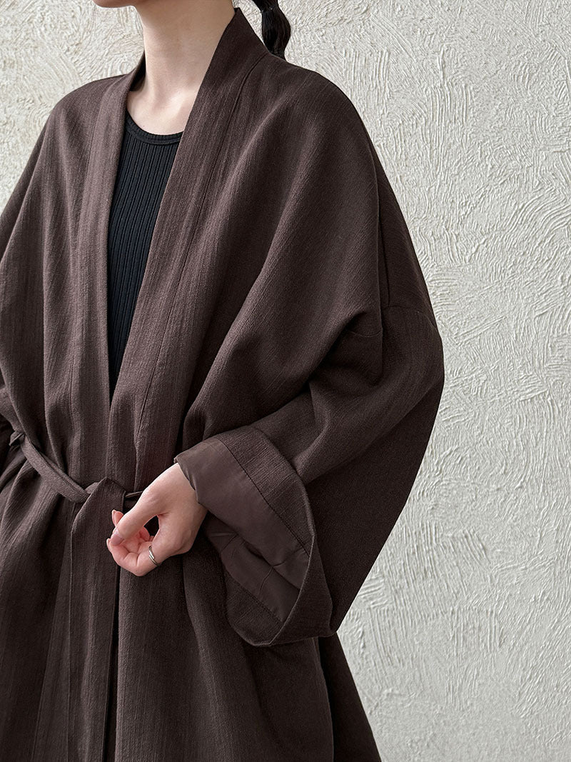 Japanese lazy daoist robe high-end women's autumn new solid color medium and long strap trench coat 8503