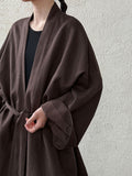 Japanese lazy daoist robe high-end women's autumn new solid color medium and long strap trench coat 8503