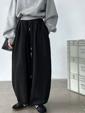 American sports high waist wide legs casual pleated design sweatpants women's autumn new drawstring drape trousers