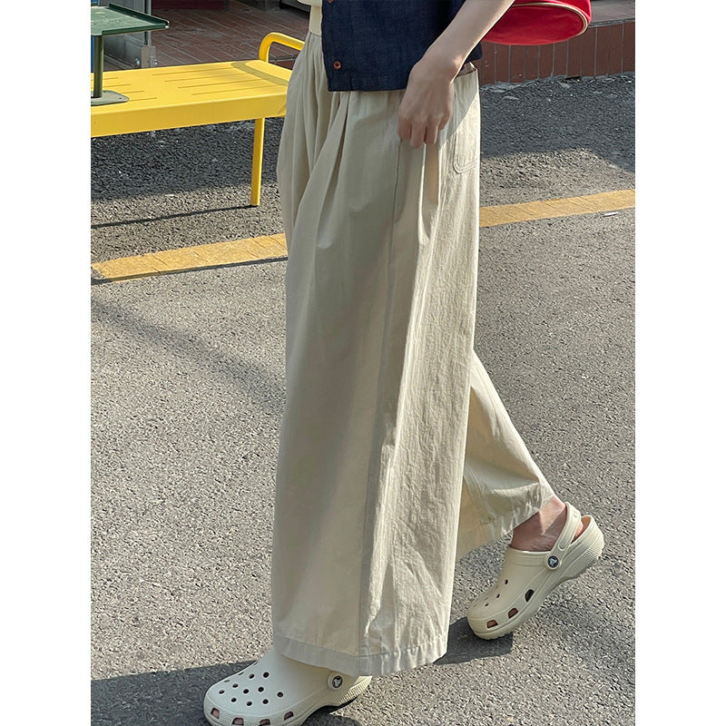 Loose elastic waist high waist straight balloon pants summer nine points