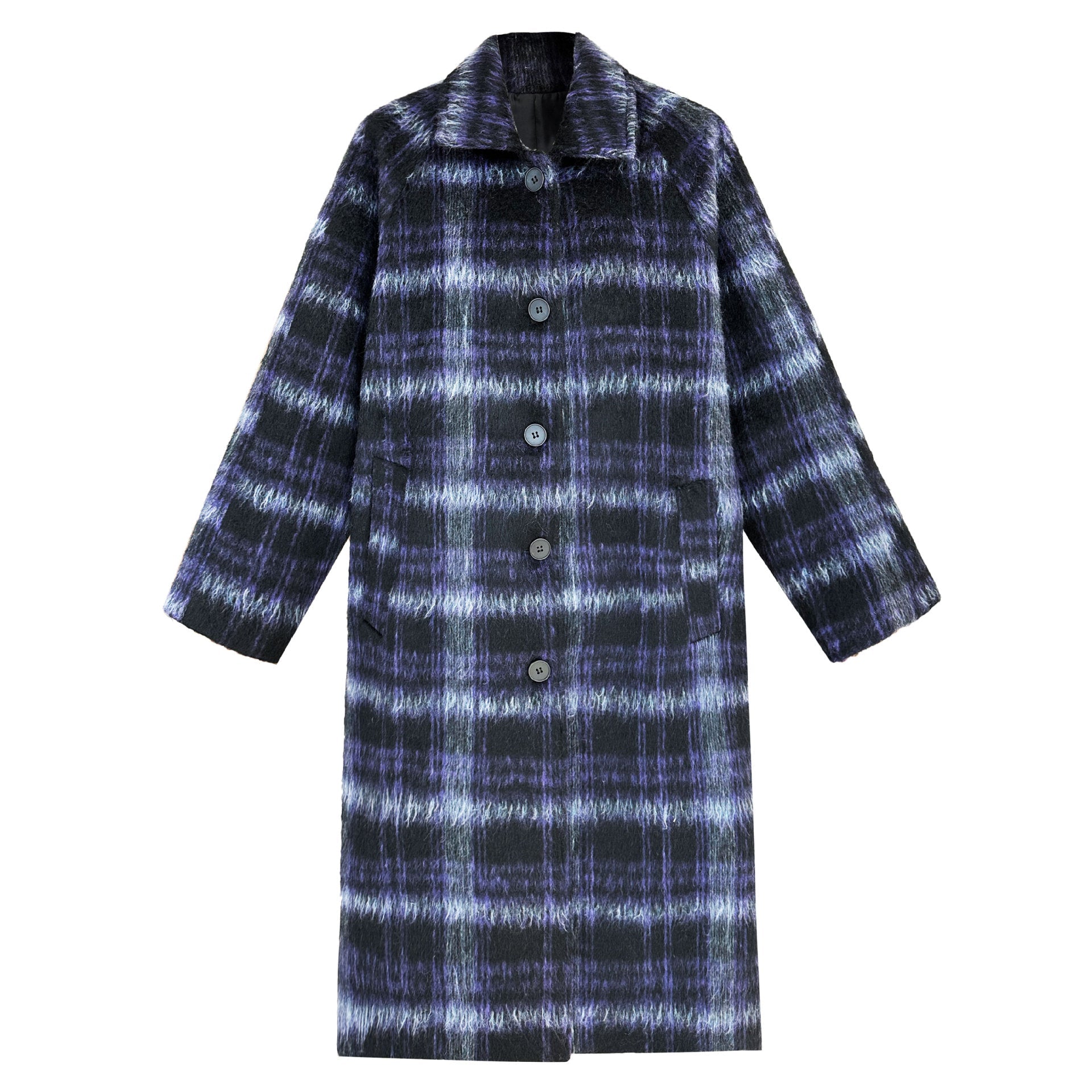 Fall and winterk-style 30% wool woolenoutwear women's medium longthickened over-the-knee quilted plaid coat