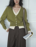 Green Layered Look Knit Cardigan | Women's Slim Spring Sweater Top