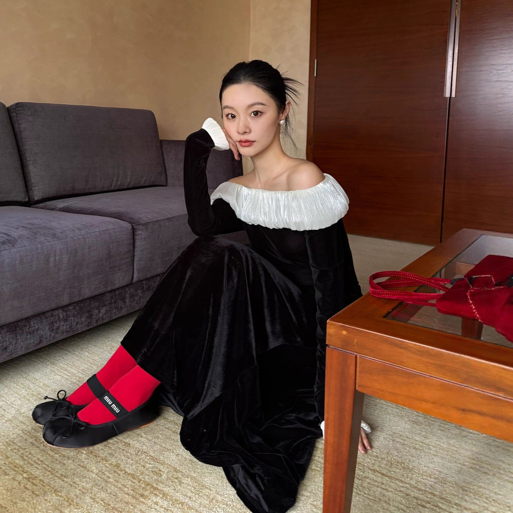 Elegant pleated slim-fitting ruffle-edged velvet shirt