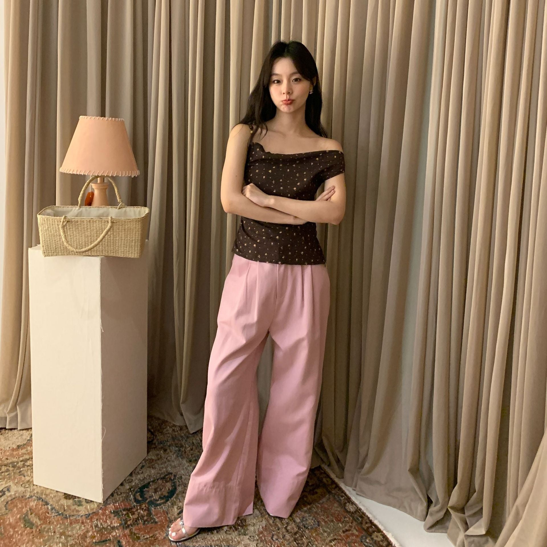 French Sweet Polka Dot Skinny Design Off-Shoulder Suspender Top