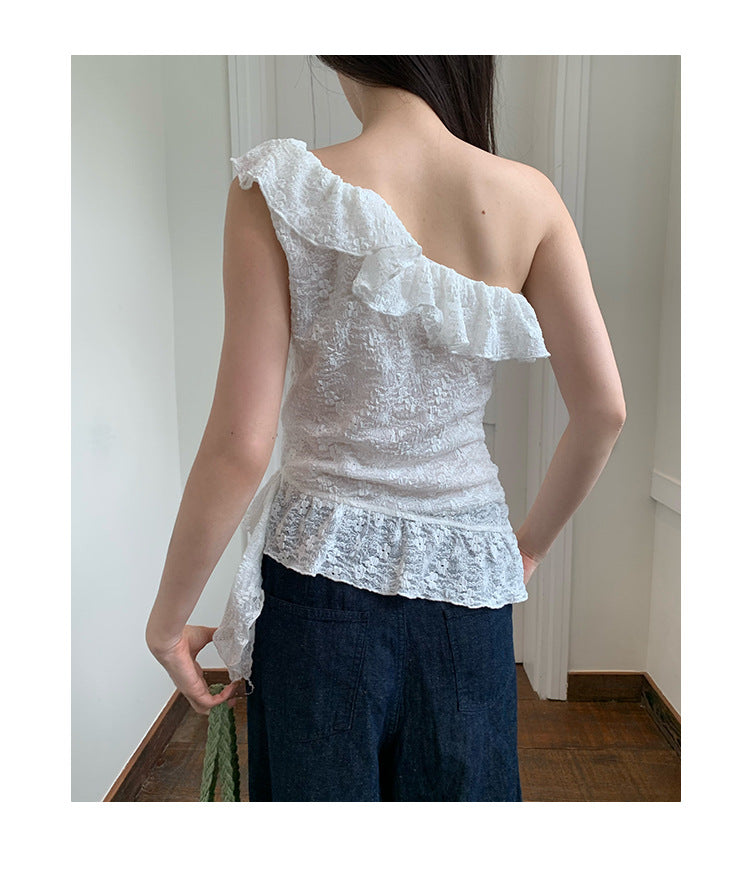 Spice Girl Sexy Hook Lace Slant Collar Outfit Shoulder Strap Tank Top