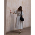Sleeve Sleeve Crew Neck Lace-Up Dress Summer Simple Commuter
