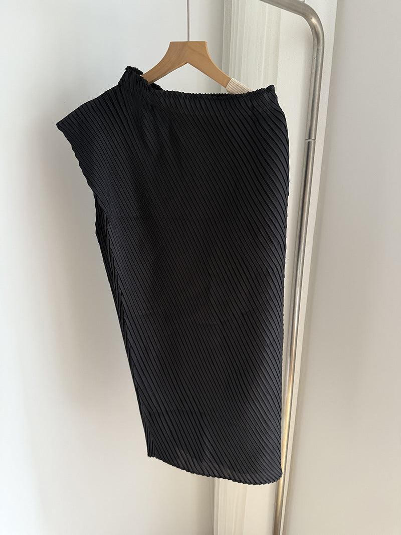 Miyake Pleated Two-Piece Set Women Minimalist Irregular Top and Skirt