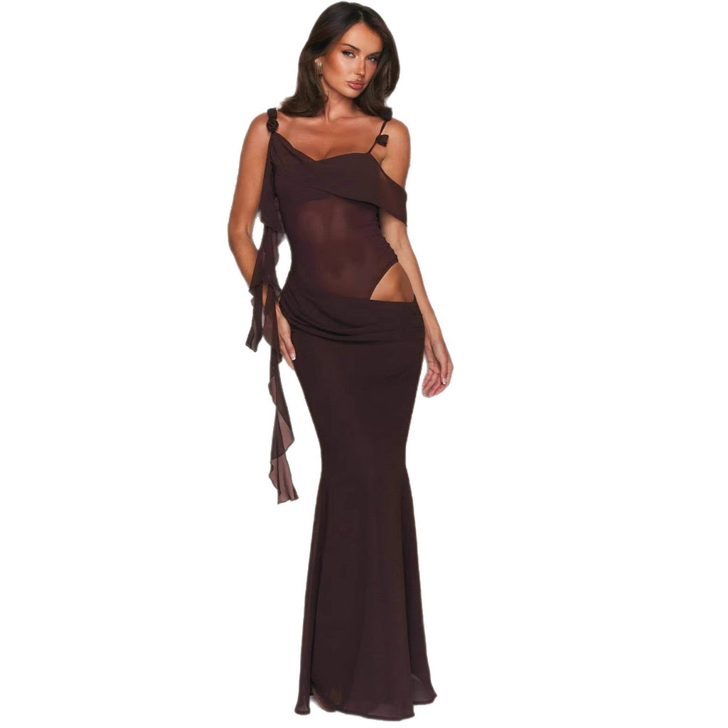 Sexy splicing hollow hip skirt slim Spice Girl perspective European and American suspender dress