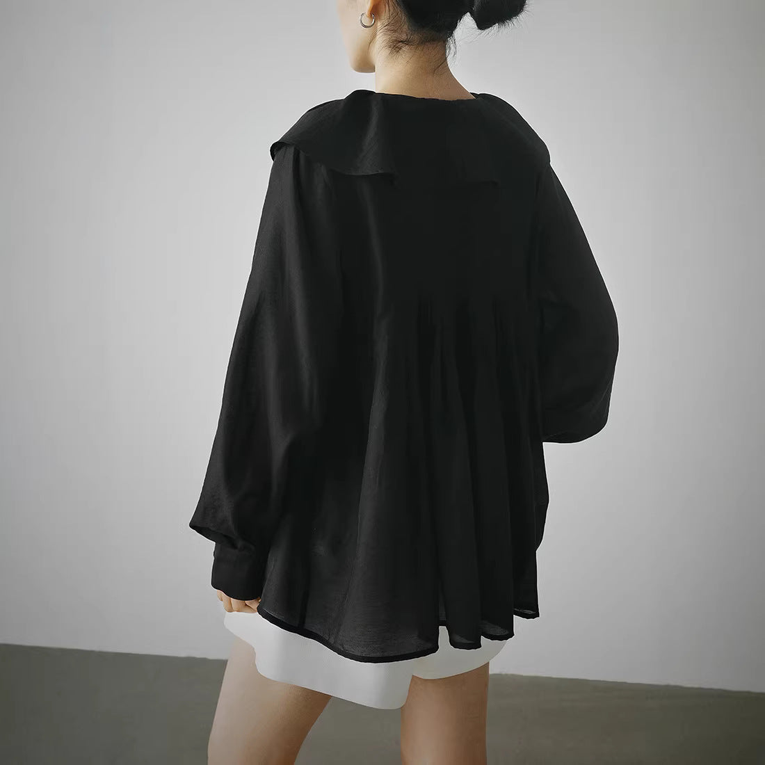 Spring and summer retro ruffle edge loose shirt