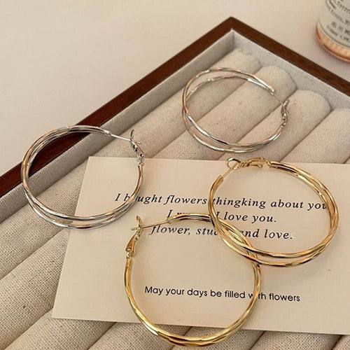 925 Silver Needle Double Layer Plain Ring Earrings Women's Premium Sense Exaggerated Large Earrings Ear Buckles Geometric Circle Earrings