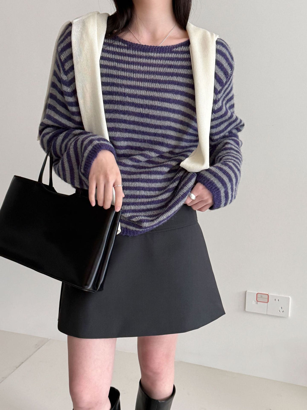 Casual wool retro striped lazy soft waxy knitted sweater women's spring new long-sleeved top