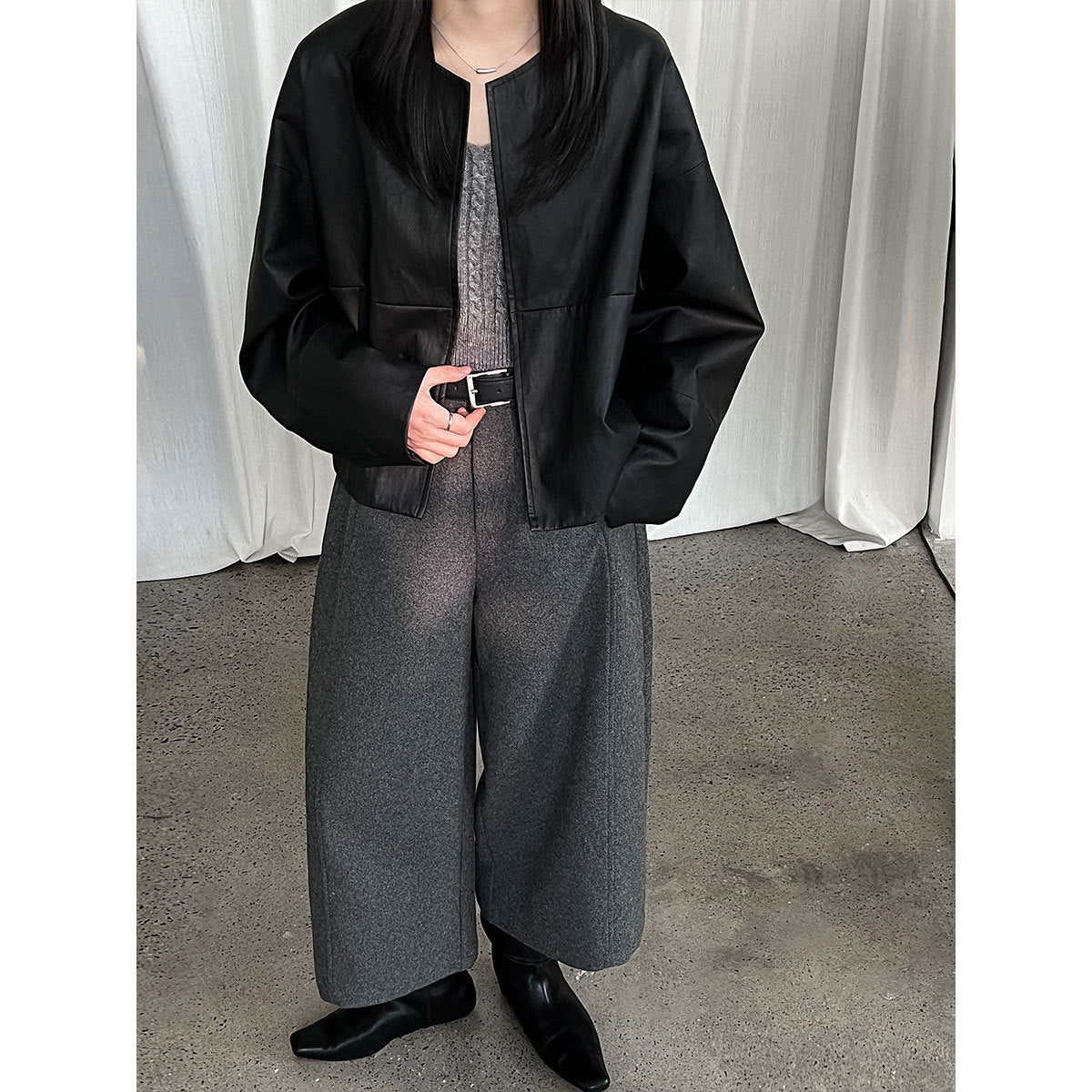 Korean wool three-dimensional loose wide-leg pants women's autumn new thin high-end nine-point pants