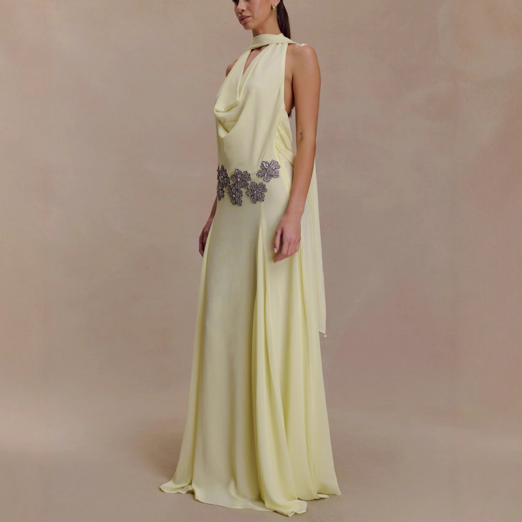 Fashion backless streamer neck dress