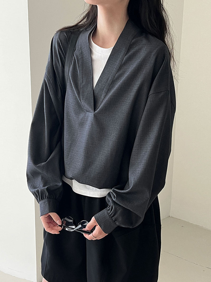 Korean niche V-neck loose waist shirt 2025 autumn new loose lazy style shirt 8501