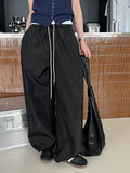 American street style glossy pleated casual pants women's summer new high-waisted sickle overalls