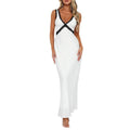 Lace Splicing Suspender Long Dress Fashion Sleeveless Satin Dress High Waist Sexy Babes