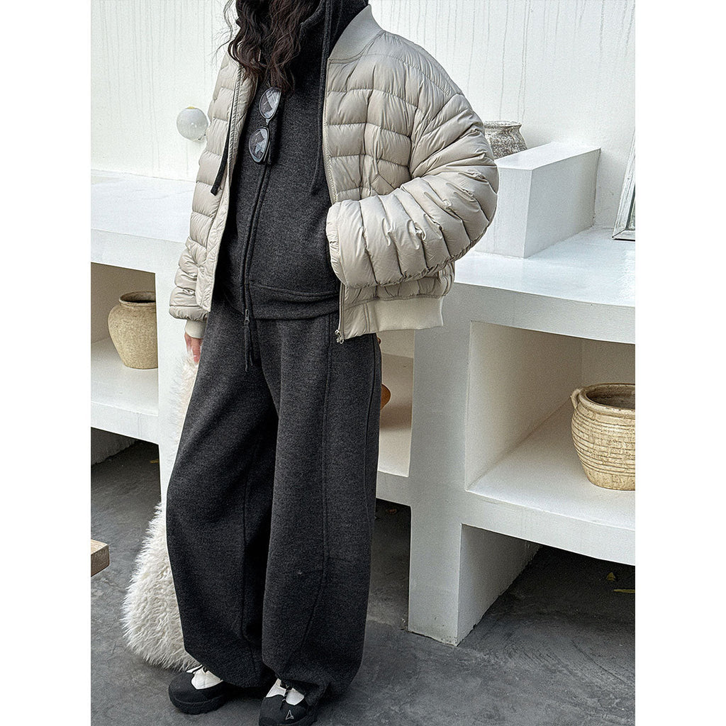 Wool fleece hooded double zipper sweater adjustable corset trousers temperament casual sports suit