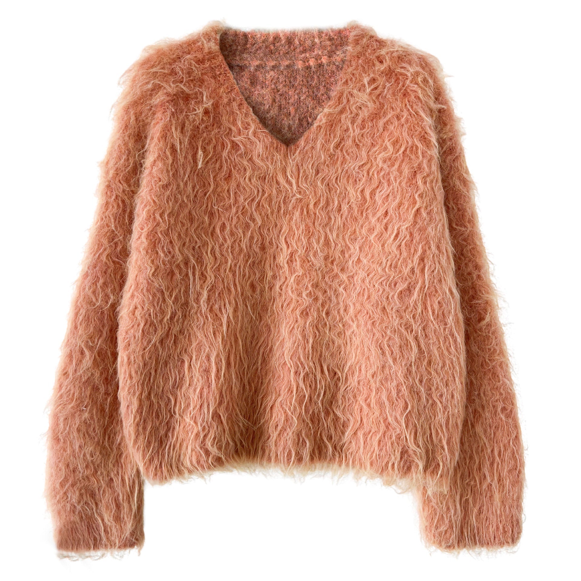 Gentle soft waxy pulled V-neck knitted sweater women's new lazy wind wool warm sweater in winter