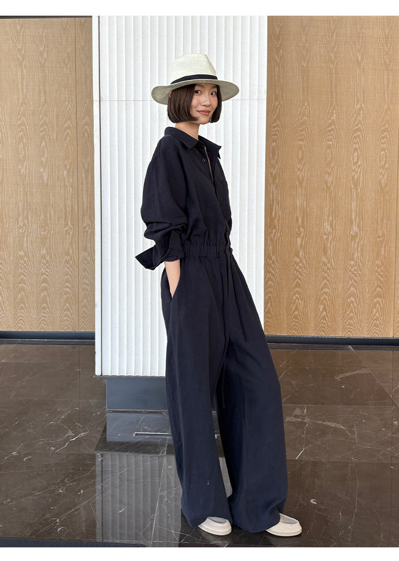 Ramie Tencel Long Sleeve Jumpsuit