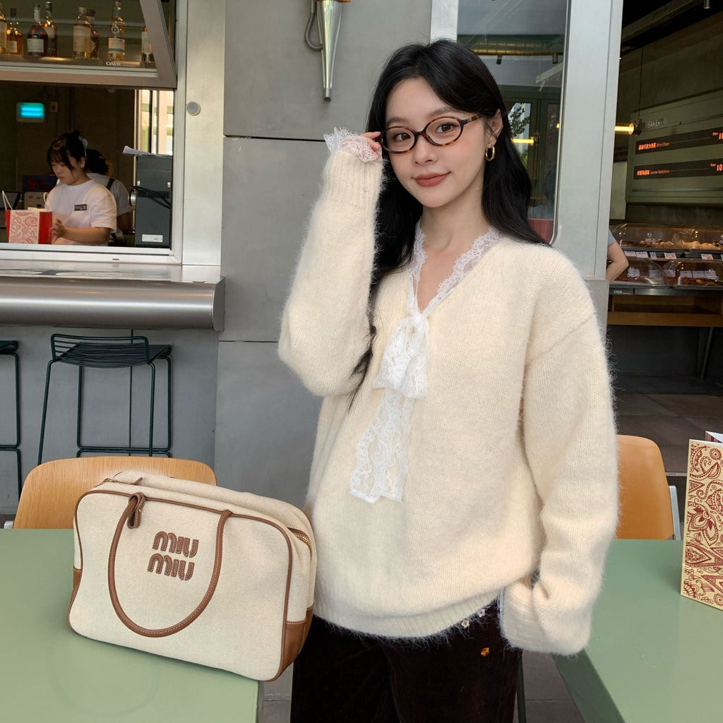 Sweet age-reducing lazy loose shoulder sleeve sweater
