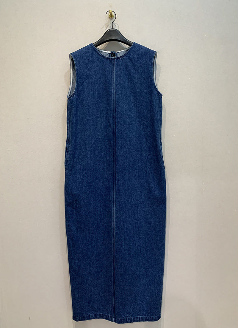 Sleeveless Denim Dress Women Loose Fit A-Line Washed Maxi