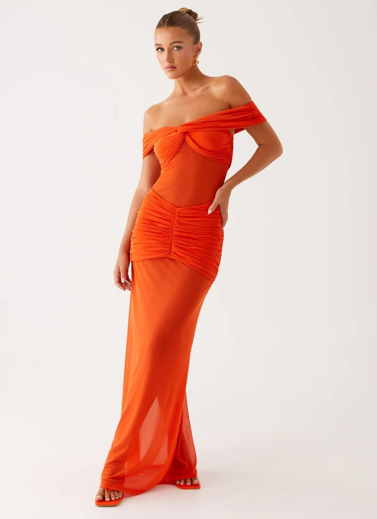 Sexy one-word collar tube top dress