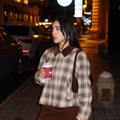 Women's autumn and winter fashion casual plaid top splicing contrasting color retro jacket jacket women