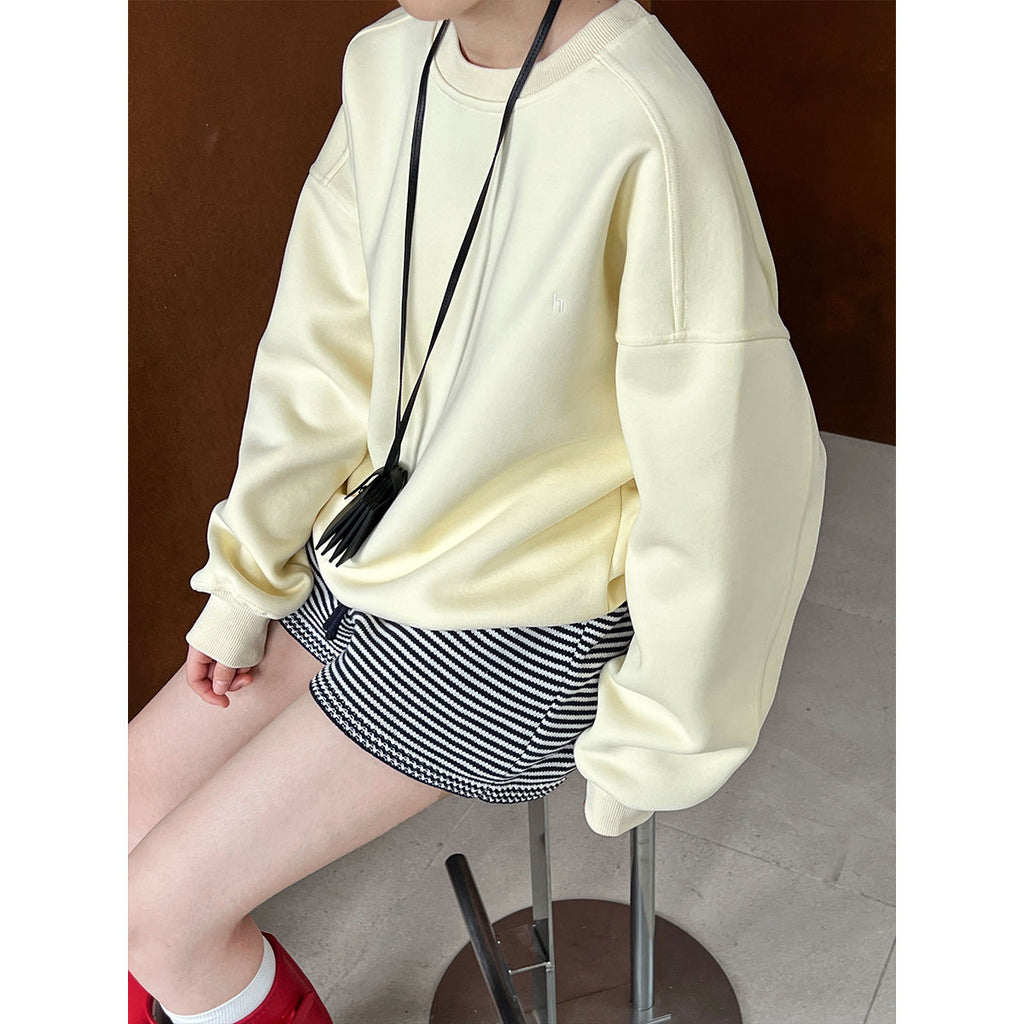 Loose silhouette lazy pullover fleece thickened sweater women's autumn new h letter embroidered top