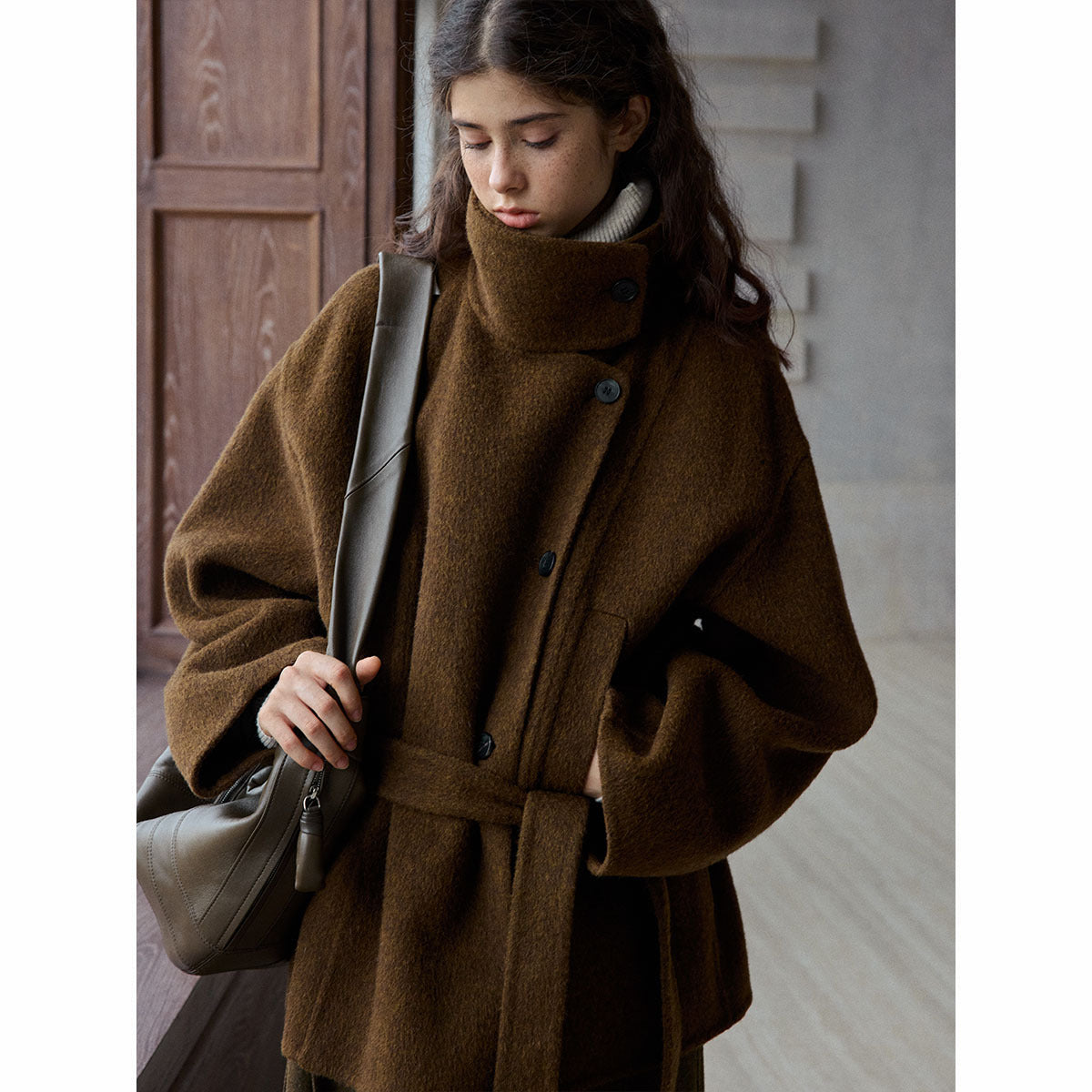 High-quality hand-stitched Suli alpaca stand-up collar classic real wear short reversible ni jacket