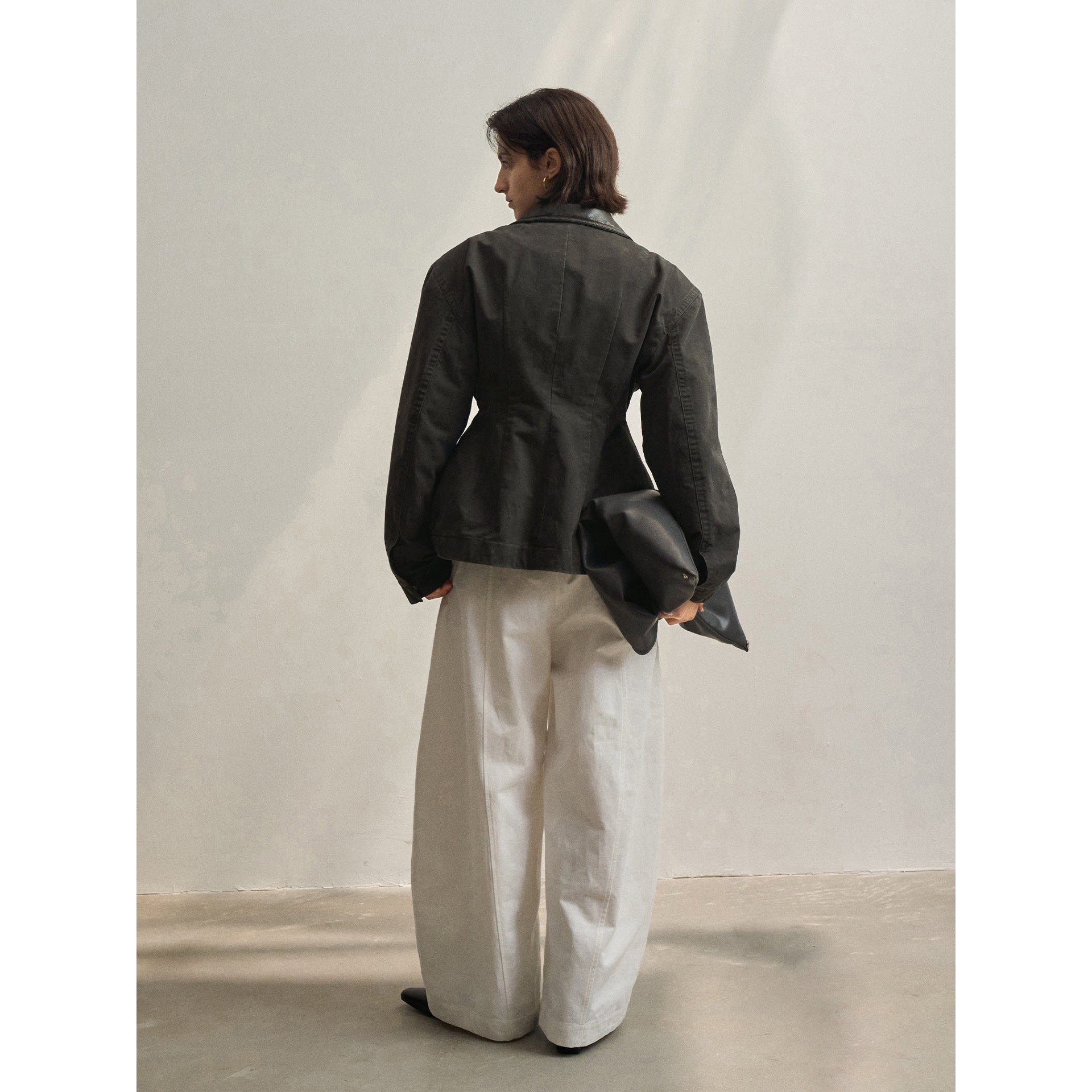 New washed water old leather collar retro charm bee waist jacket