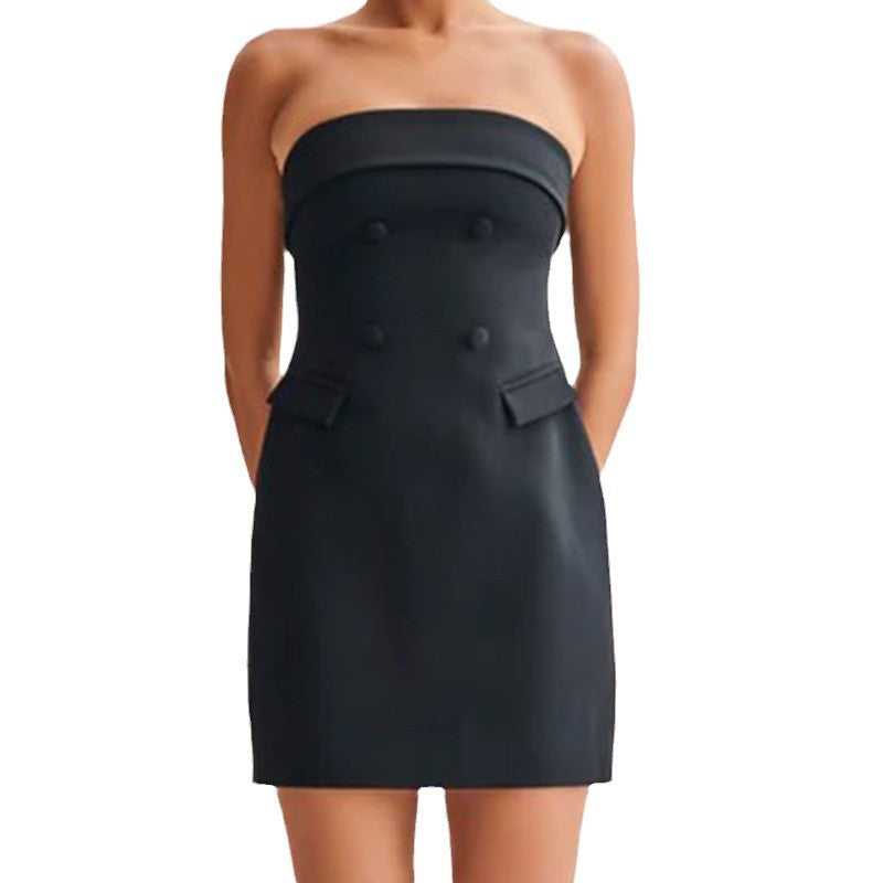 Sexy mature simple tube top off-the-shoulder dress socialite short skirt female sweet and spicy hot girl